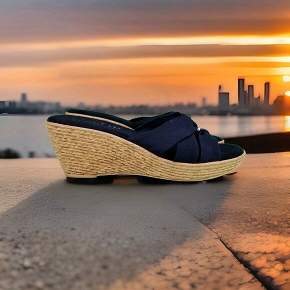 Italian Shoemakers Shoes - ✅Womens 8M Italian Shoemakers Sandals Wedge Heel Slip On Black Made in Italy